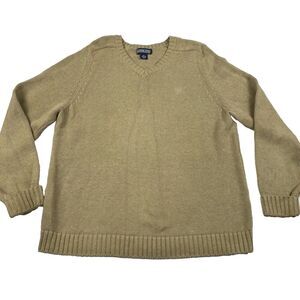Lands' End‎ V-Neck Sweater Tan Size Large 14-16 Pullover Cotton Japan Classic